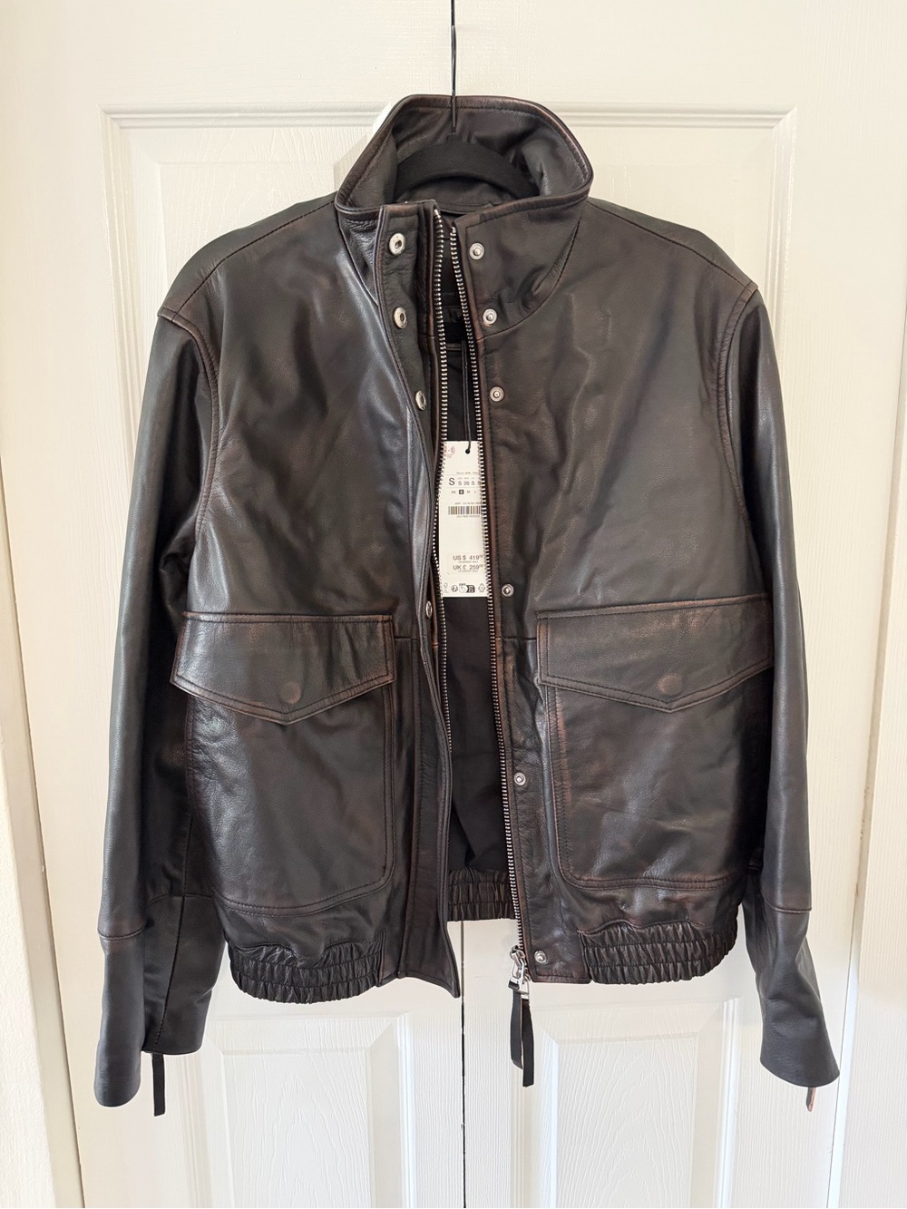 Zara 100% Goat Leather Bomber Jacket Limited Edition Black Size S 5479/061/800 - Picture 10 of 11